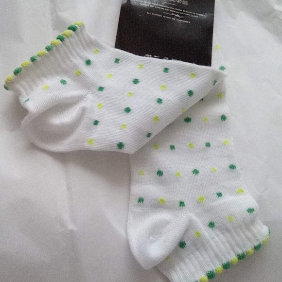 New Nike White Green Yellow Women's  Ped Socks - Picture 2 of 4